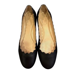 Chloe Women’s Black Butter Soft Scalloped Leather Ballet Flats sz 7.5